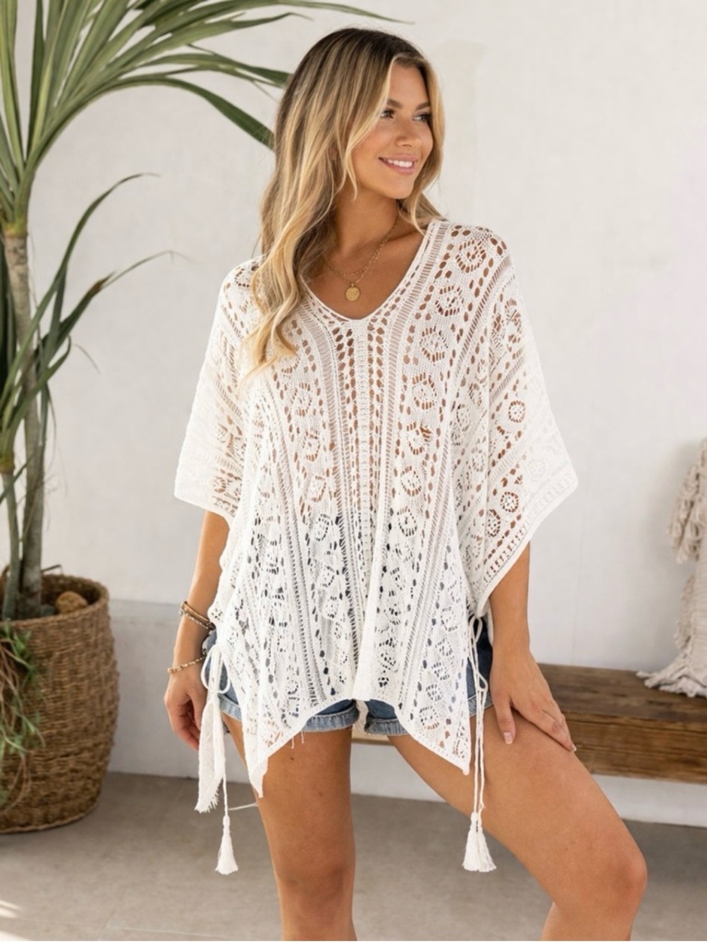 NWT House Of Harlow 1960 Loose Knit White Crochet Festival Beach Swim Cover Up - Picture 1 of 11